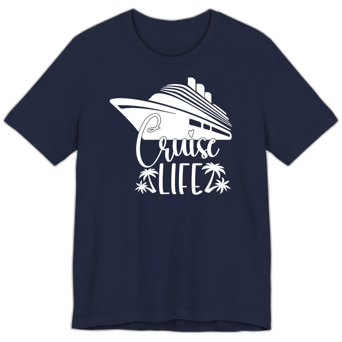 Cruise Life Ship & Palm Trees Premium Soft Tee for Cruising in Navy
