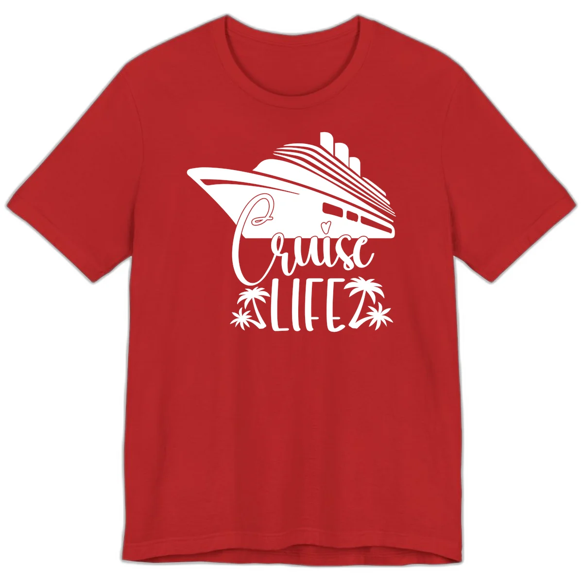 Cruise Life Ship & Palm Trees Premium Soft Tee for Cruising in Red