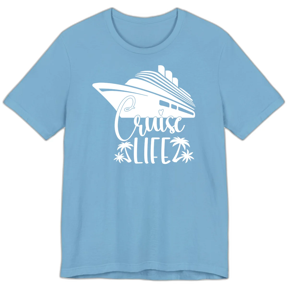 Cruise Life Ship & Palm Trees Premium Soft Tee for Cruising in Ocean Blue