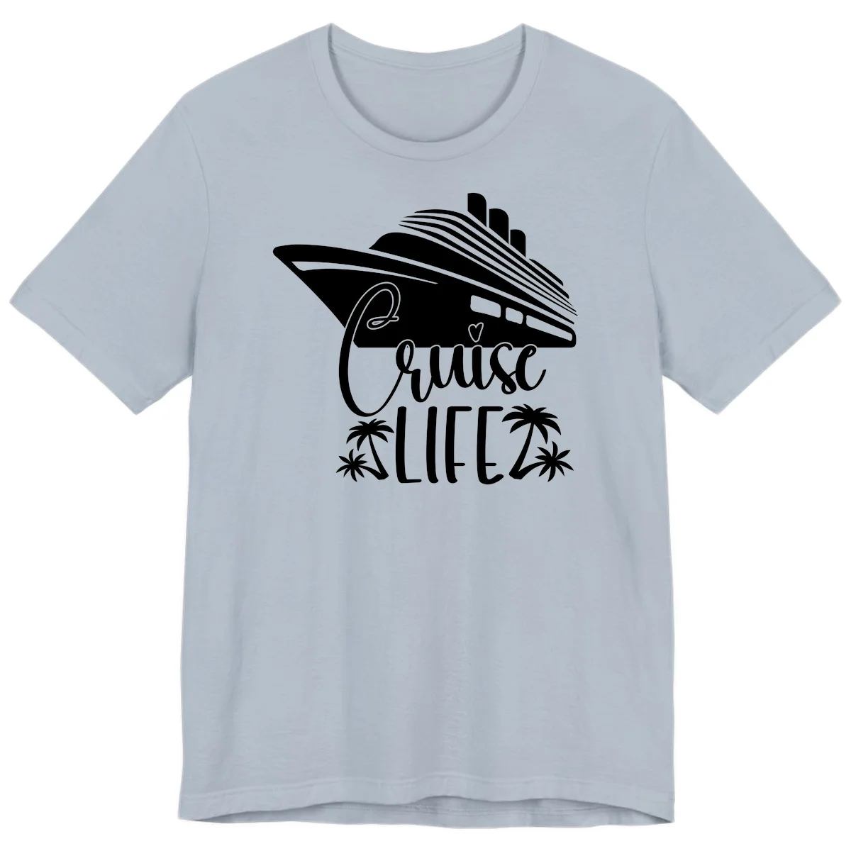 Cruise Life Ship & Palm Trees Premium Soft Tee for Cruising in Light Blue