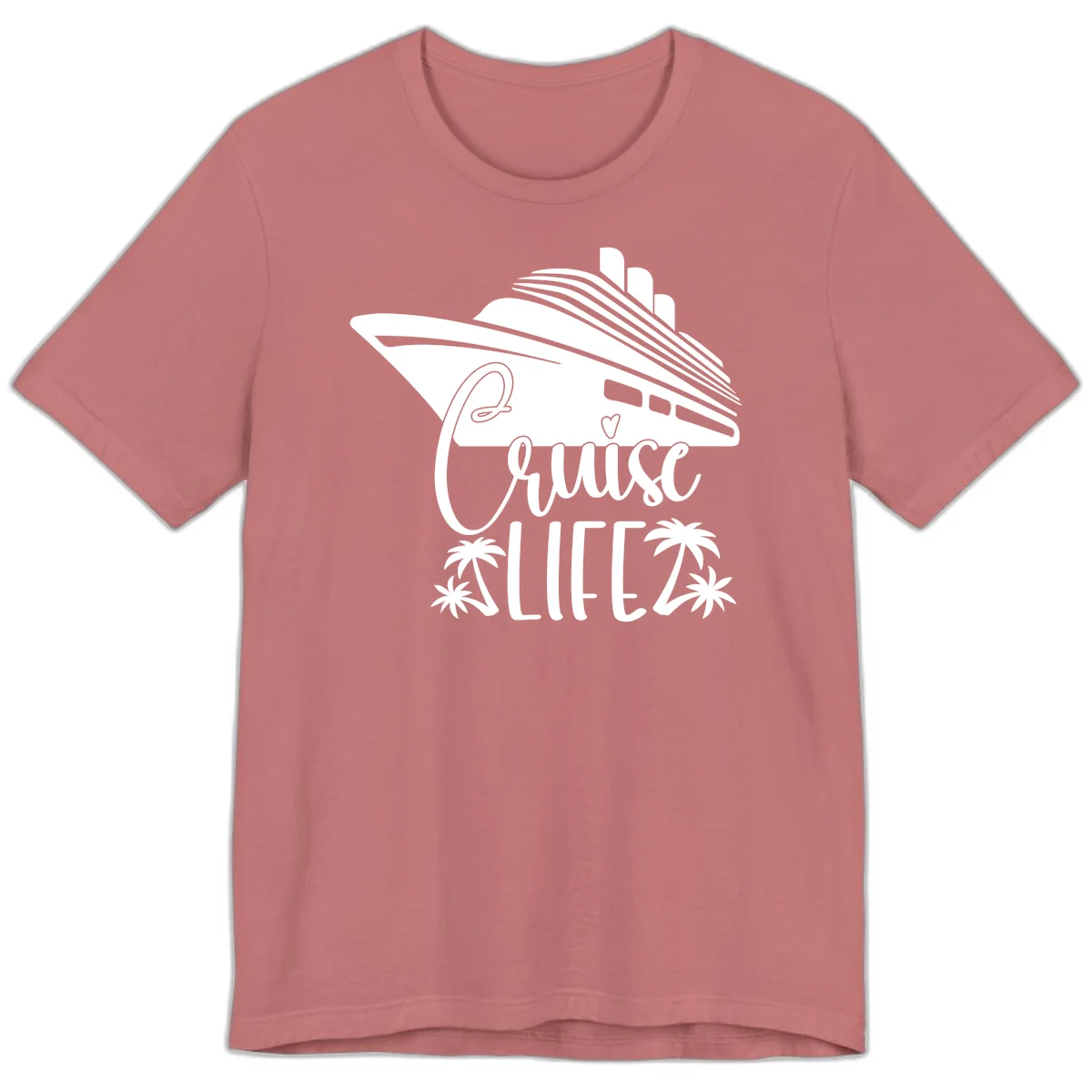 Cruise Life Ship & Palm Trees Premium Soft Tee for Cruising in Mauve