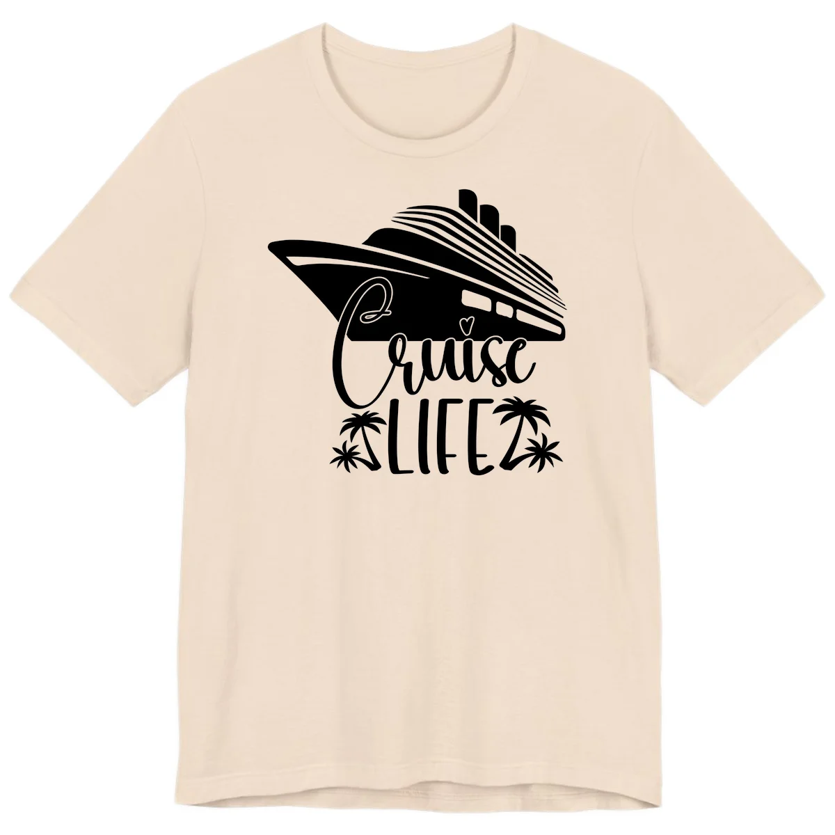 Cruise Life Ship & Palm Trees Premium Soft Tee for Cruising in Soft Cream