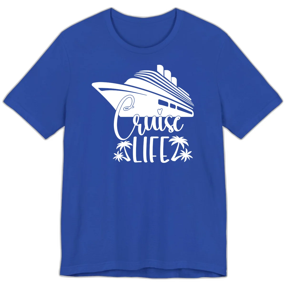 Cruise Life Ship & Palm Trees Premium Soft Tee for Cruising in True Royal