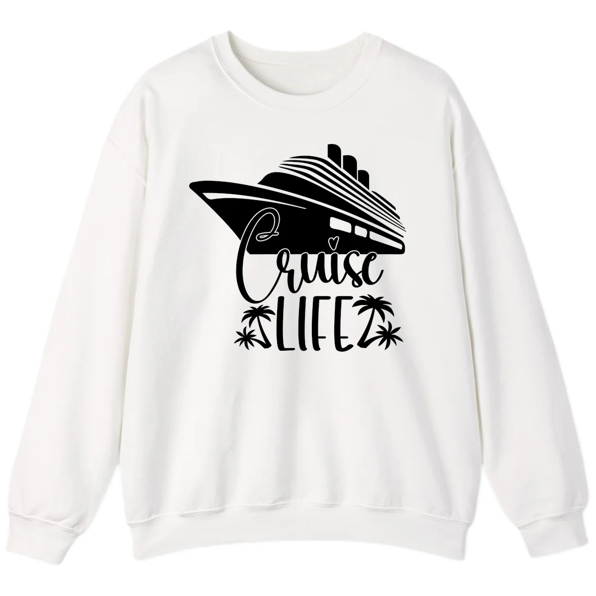 Cruise Life Ship & Palm Trees Cozy Crewneck Sweatshirt in White