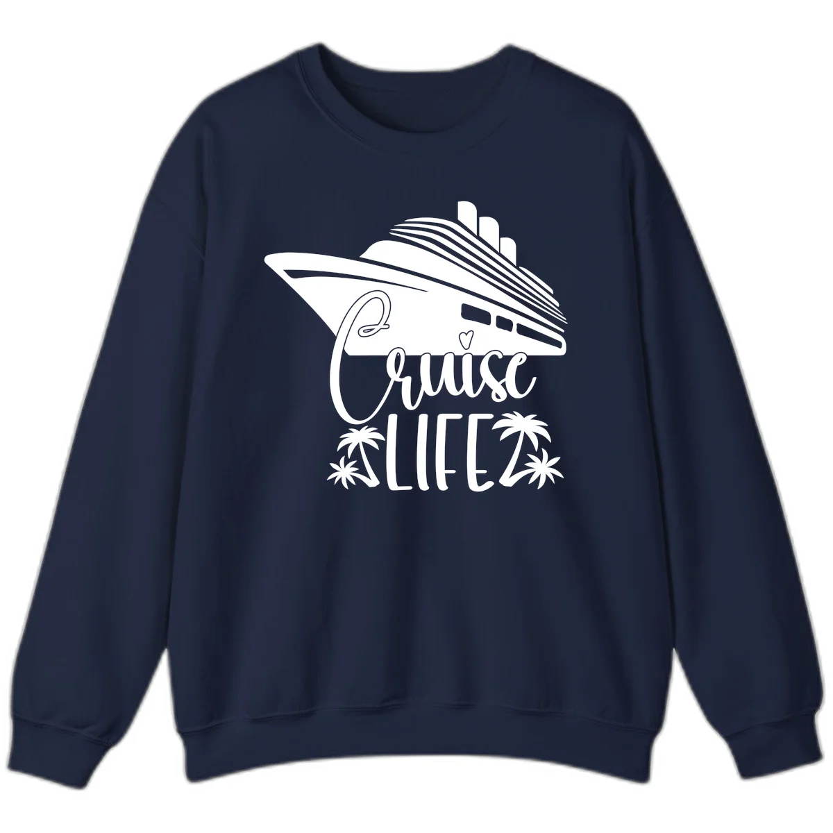 Cruise Life Ship & Palm Trees Cozy Crewneck Sweatshirt in Navy