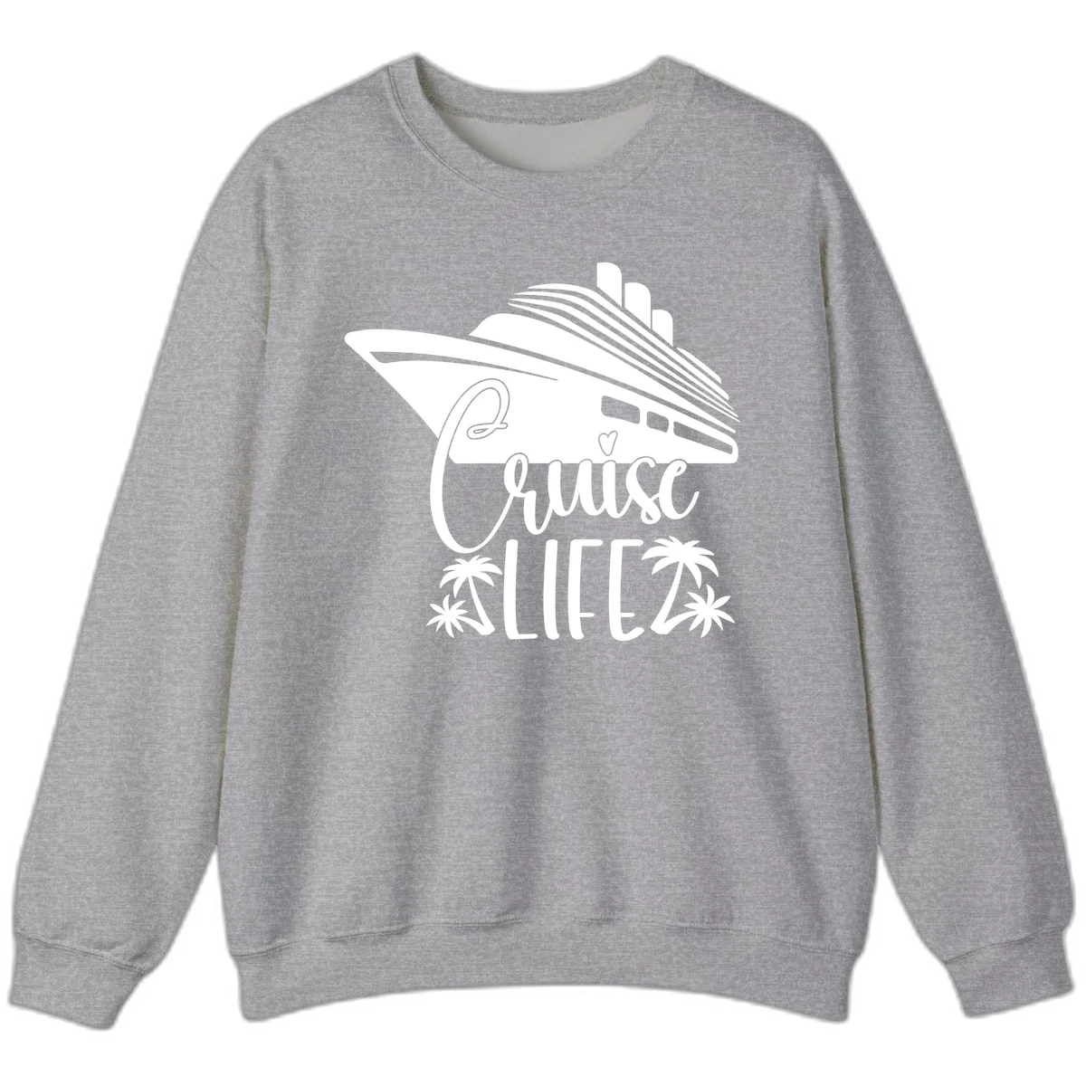 Cruise Life Ship & Palm Trees Cozy Crewneck Sweatshirt in Sport Grey