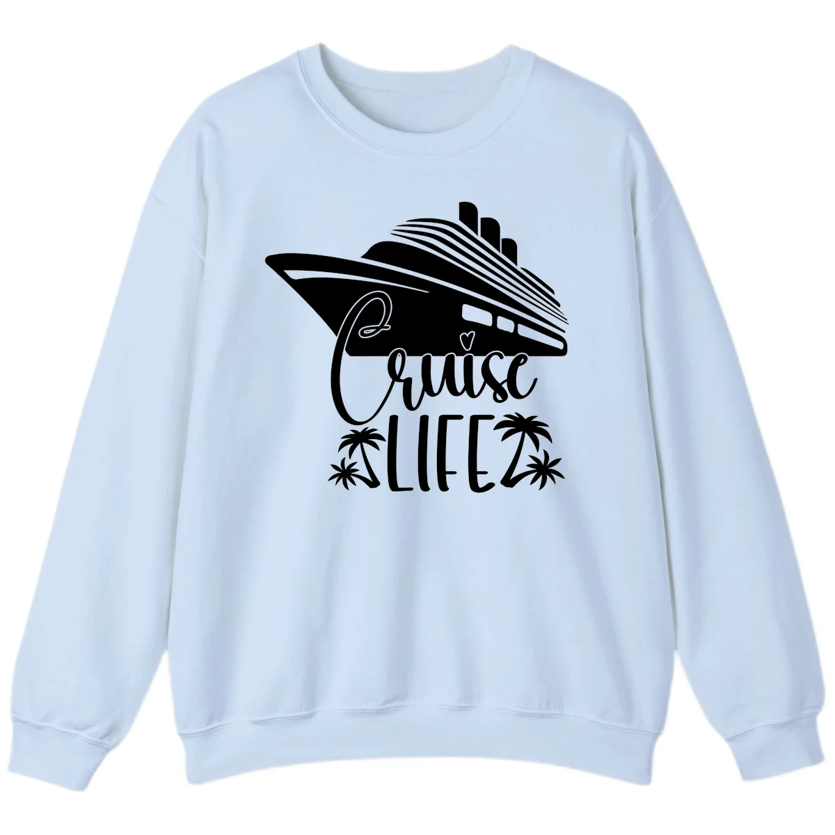 Cruise Life Ship & Palm Trees Cozy Crewneck Sweatshirt in Light Blue
