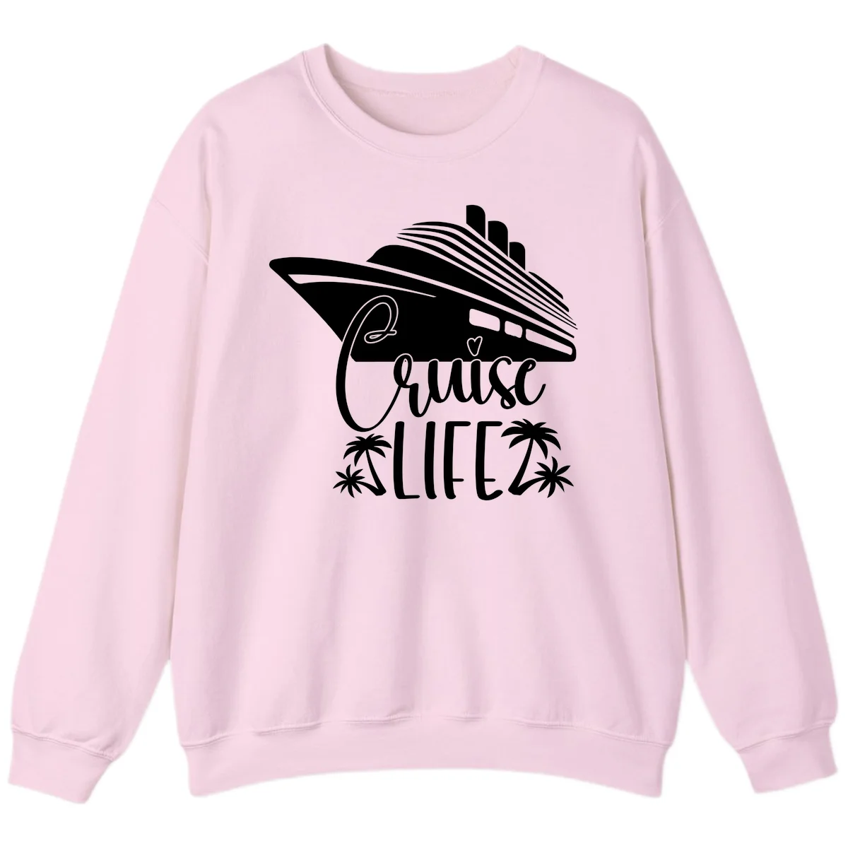 Cruise Life Ship & Palm Trees Cozy Crewneck Sweatshirt in Light Pink