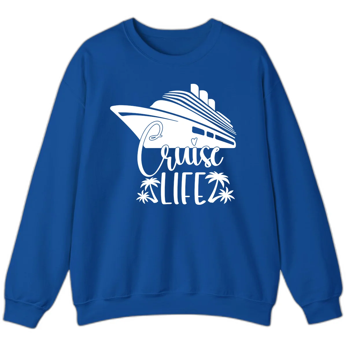 Cruise Life Ship & Palm Trees Cozy Crewneck Sweatshirt in Royal