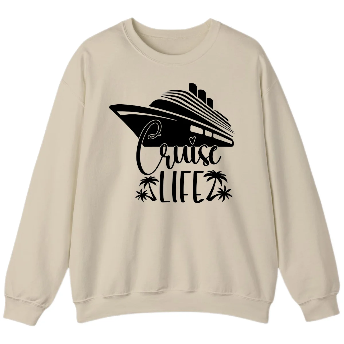 Cruise Life Ship & Palm Trees Cozy Crewneck Sweatshirt in Sand