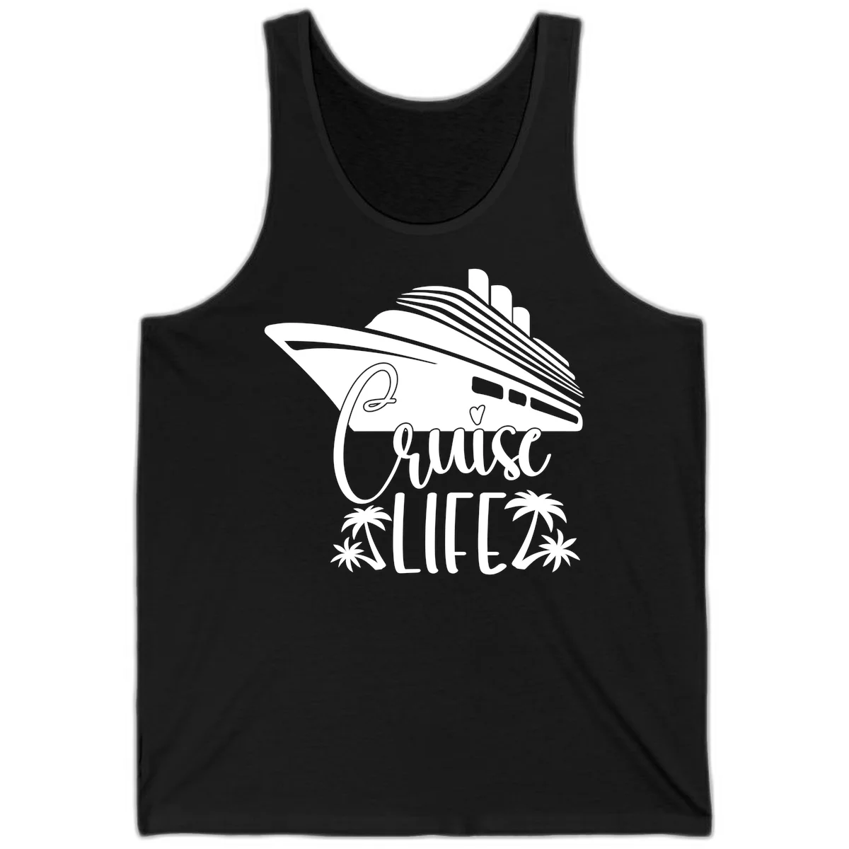 Cruise Life Ship & Palm Trees Unisex Vacation Tank Top in Black