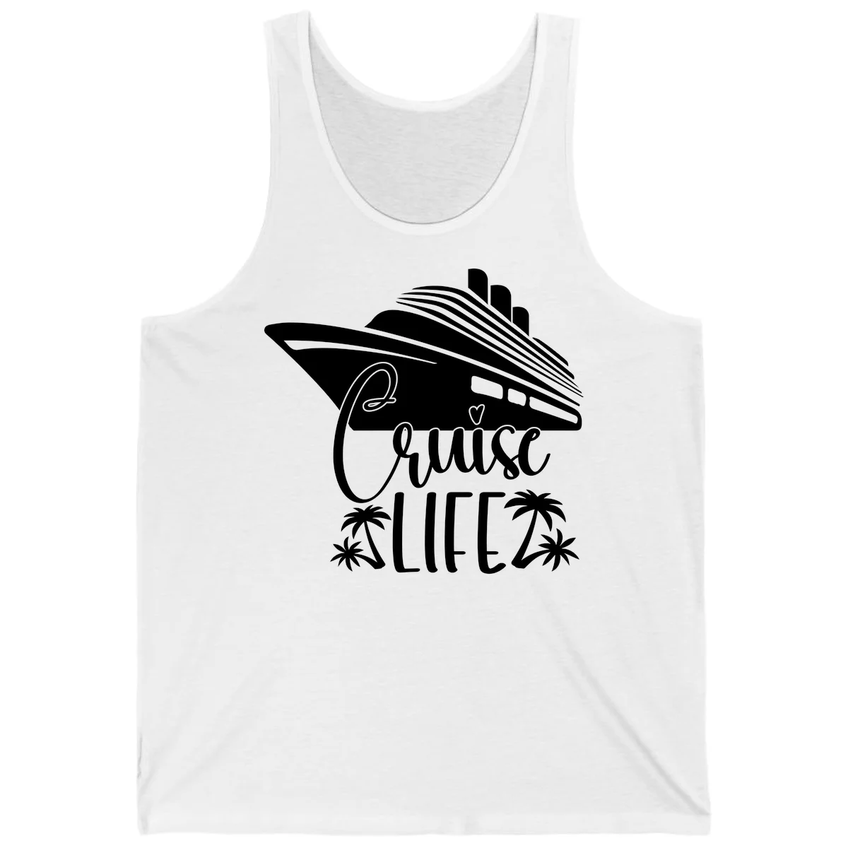 Cruise Life Ship & Palm Trees Unisex Vacation Tank Top in White