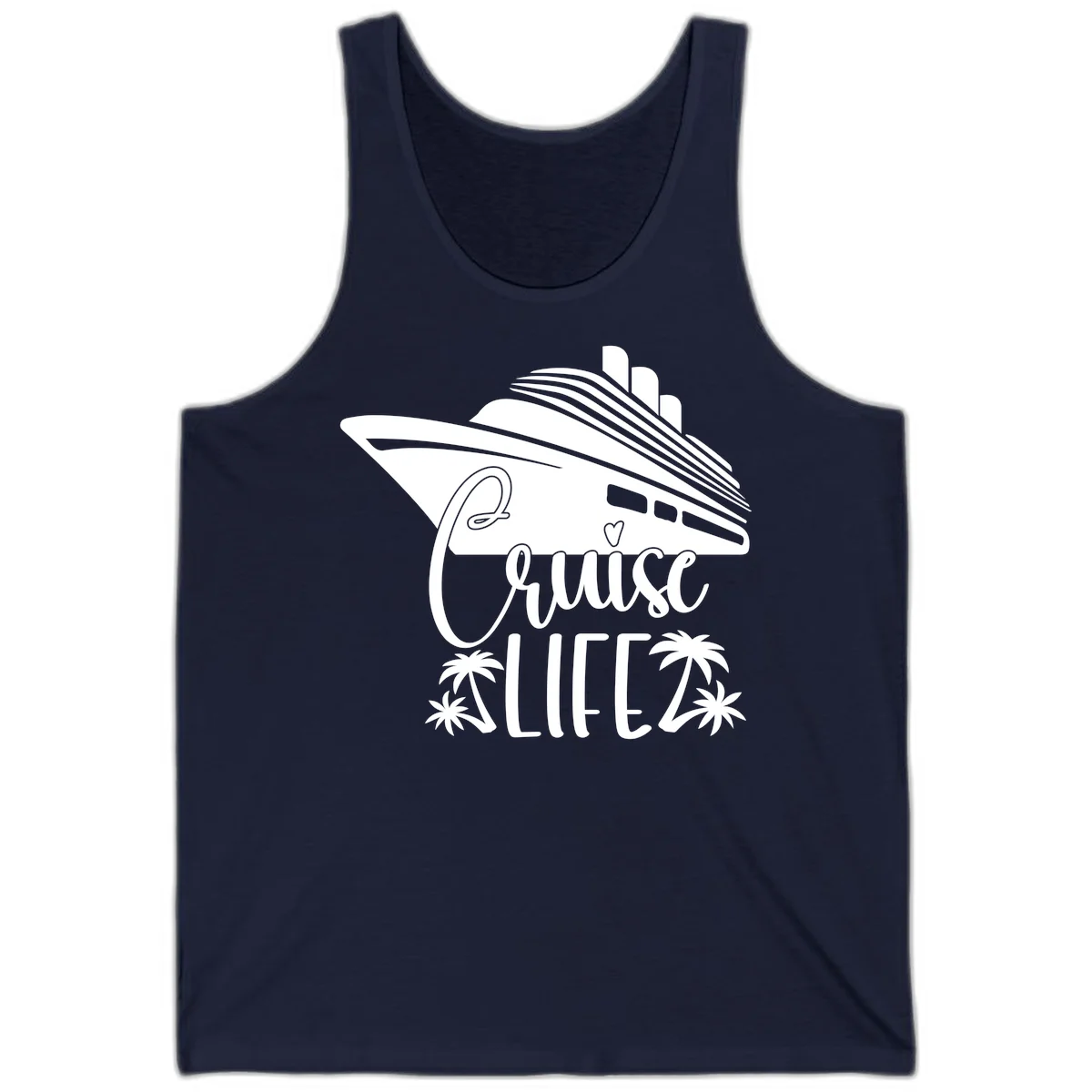 Cruise Life Ship & Palm Trees Unisex Vacation Tank Top in Navy
