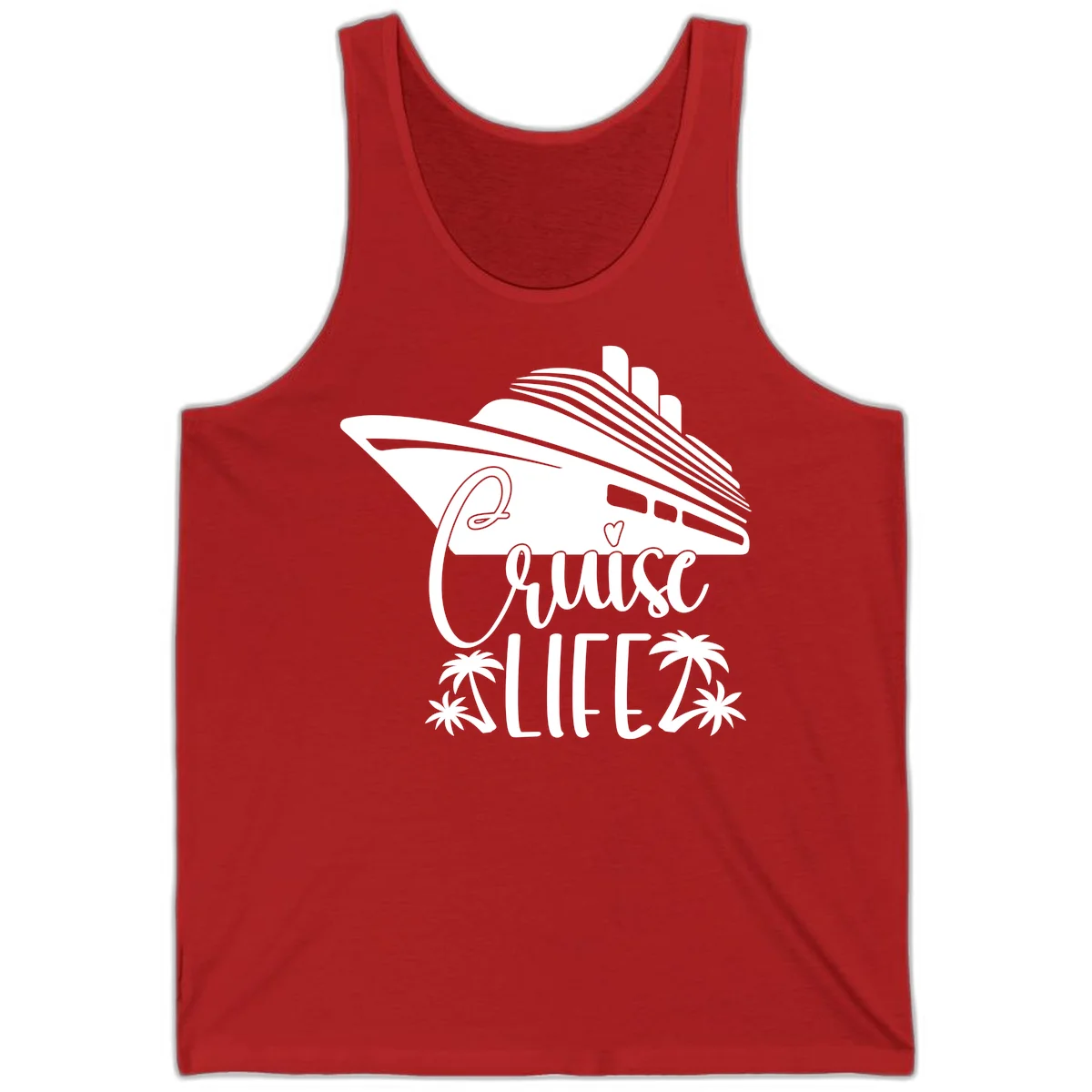 Cruise Life Ship & Palm Trees Unisex Vacation Tank Top in Red