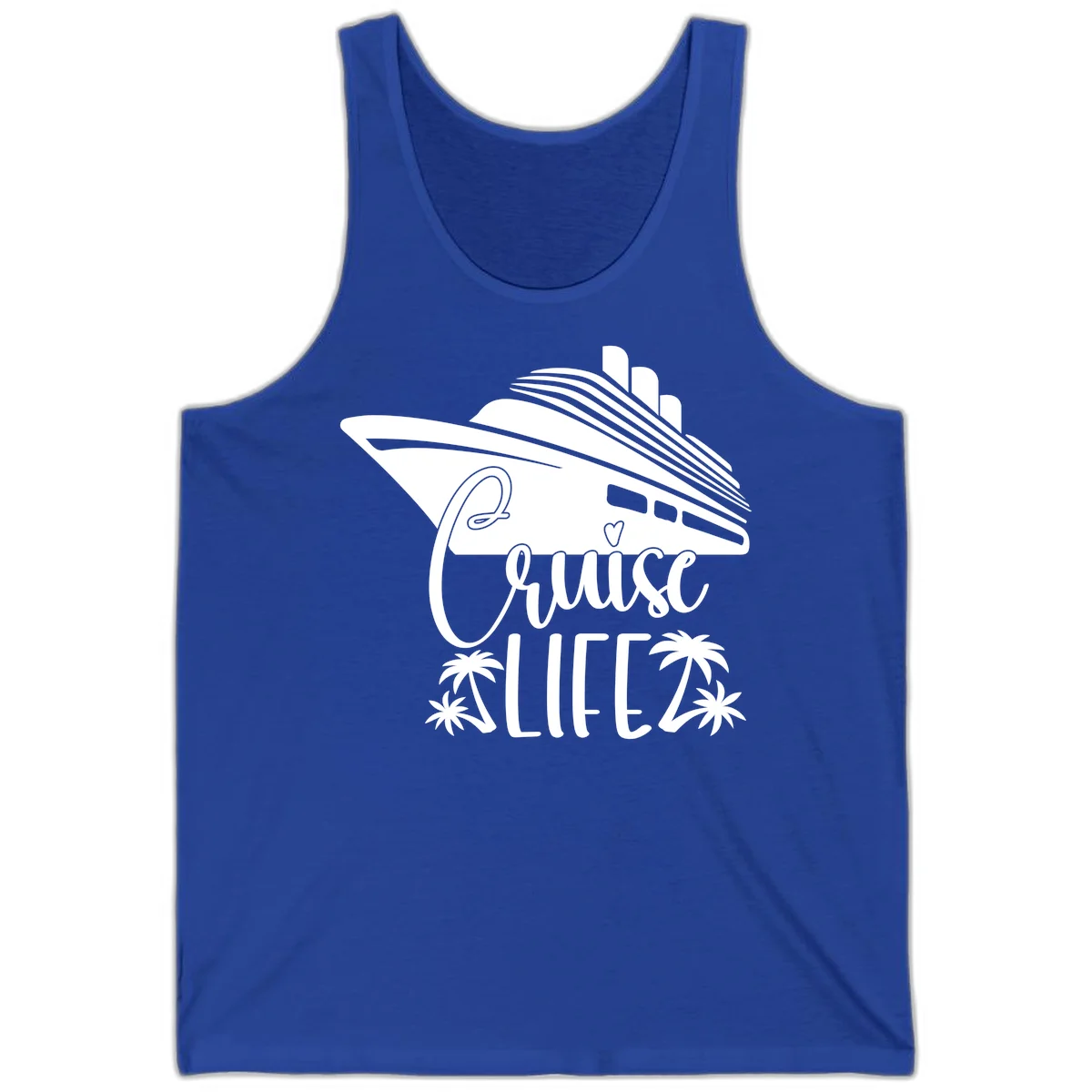 Cruise Life Ship & Palm Trees Unisex Vacation Tank Top in True Royal