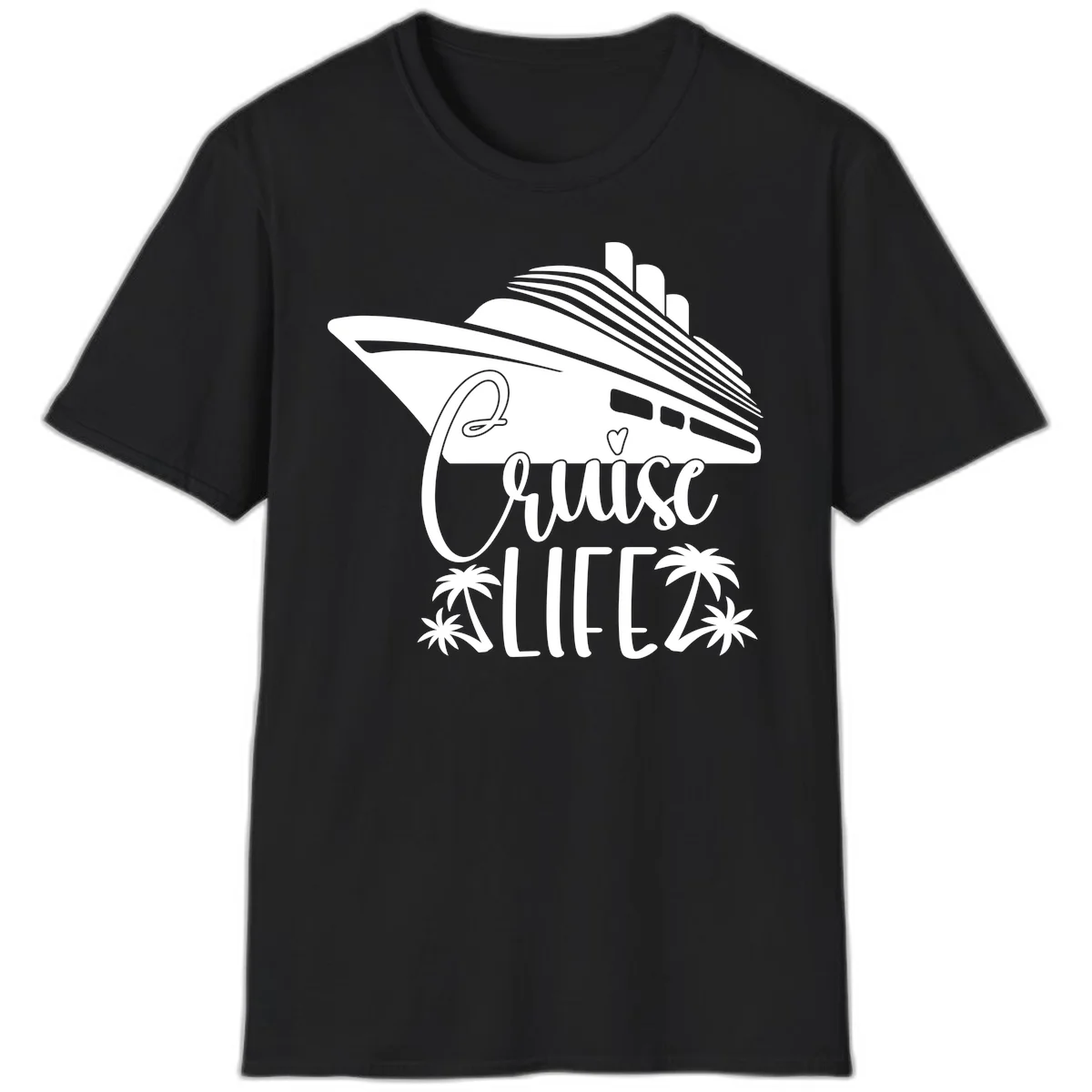 Cruise Life Ship & Palm Trees Tropical Vacation T-Shirt in Black