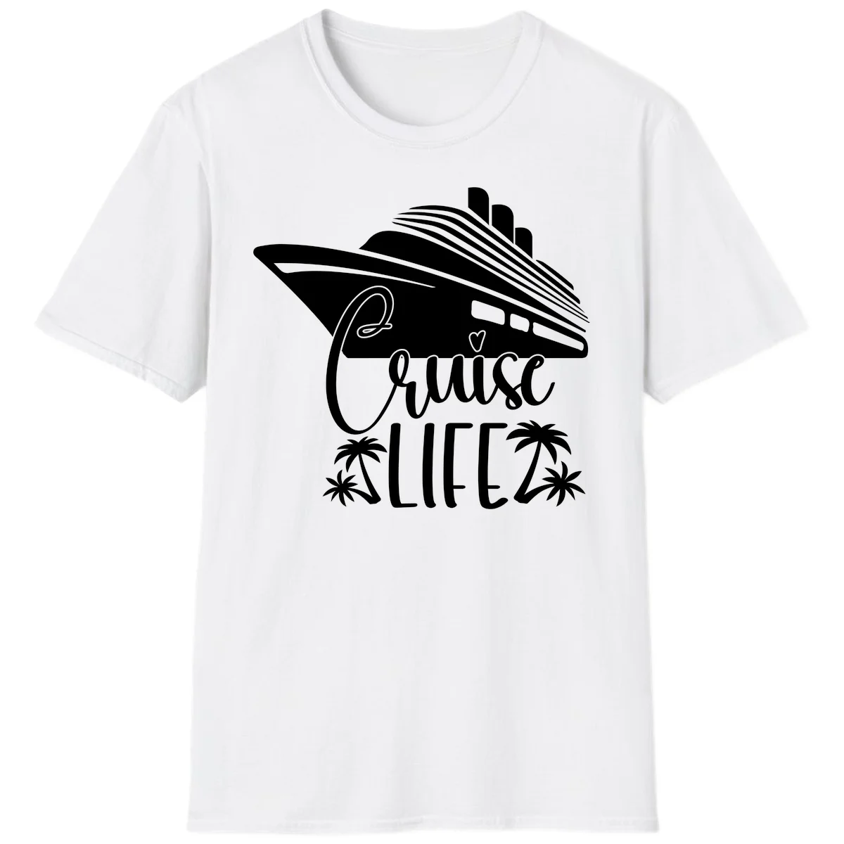 Cruise Life Ship & Palm Trees Tropical Vacation T-Shirt in White