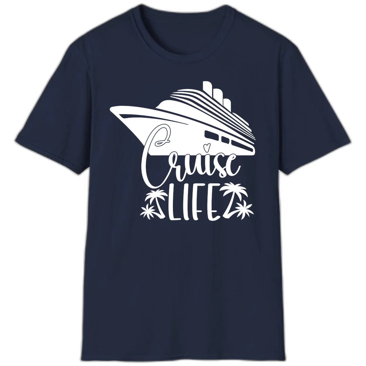 Cruise Life Ship & Palm Trees Tropical Vacation T-Shirt in Navy