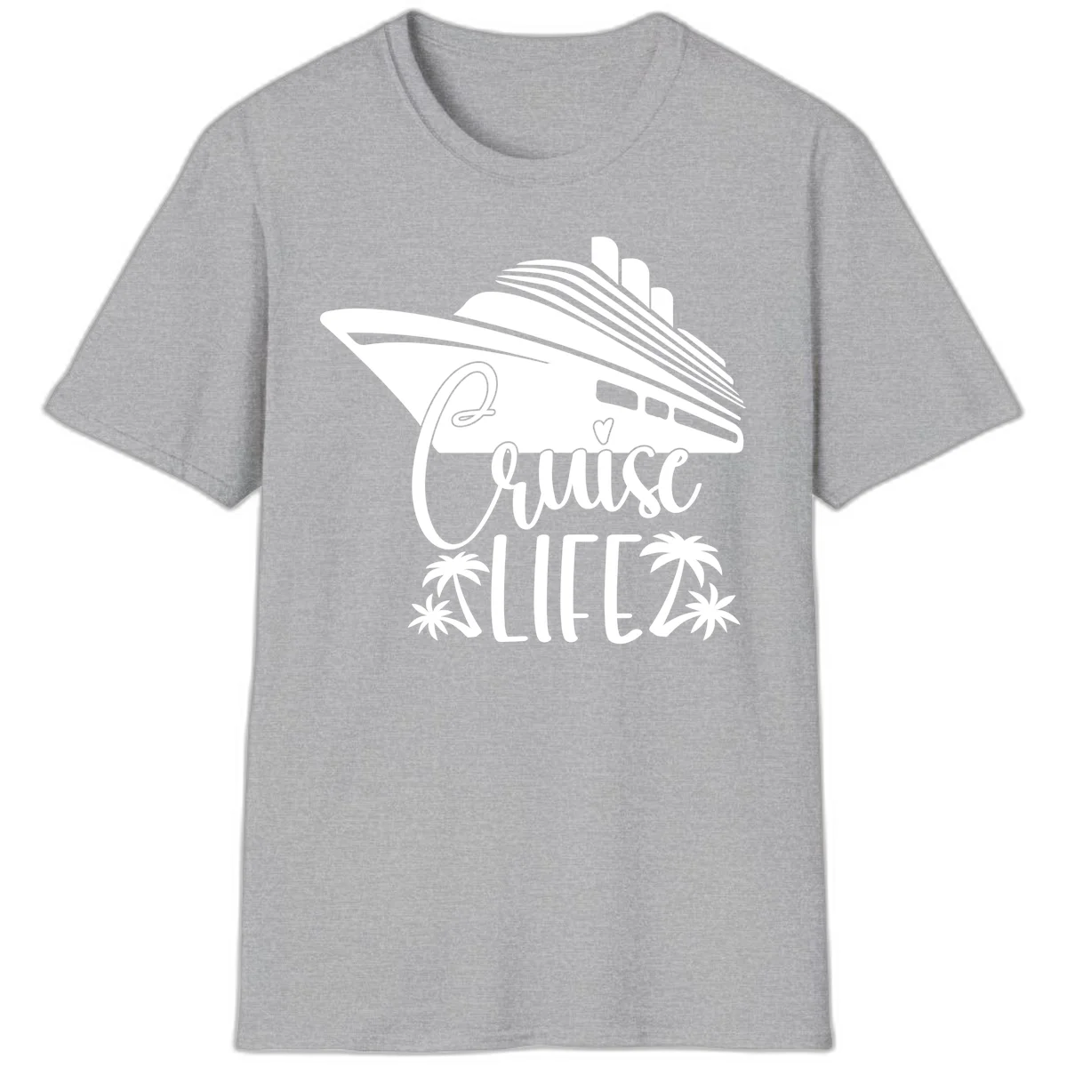 Cruise Life Ship & Palm Trees Tropical Vacation T-Shirt in Sport Grey