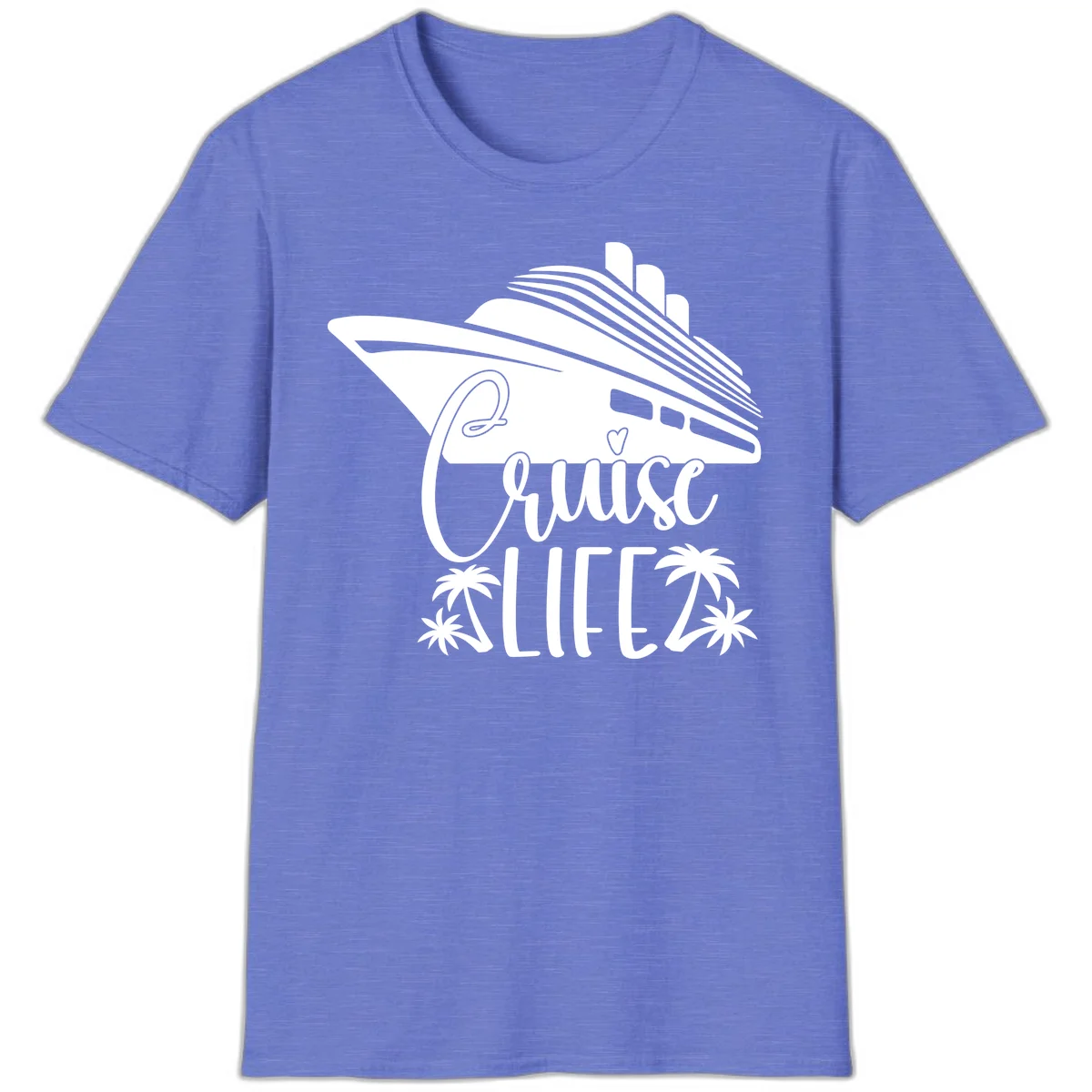 Cruise Life Ship & Palm Trees Tropical Vacation T-Shirt in Heather Royal