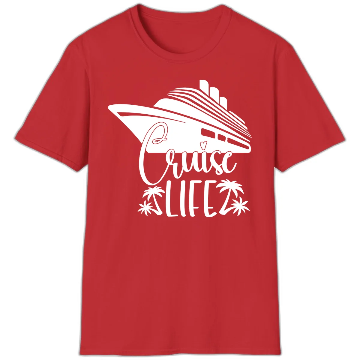 Cruise Life Ship & Palm Trees Tropical Vacation T-Shirt in Red
