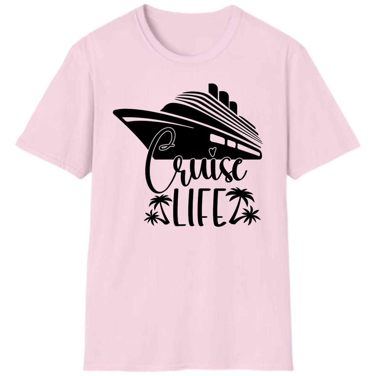Cruise Life Ship & Palm Trees Tropical Vacation T-Shirt in Light Pink