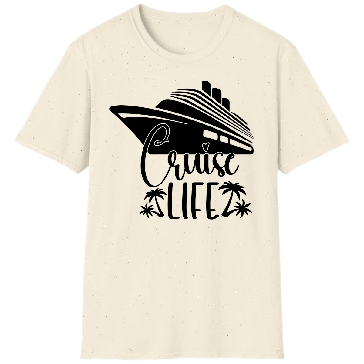 Cruise Life Ship & Palm Trees Tropical Vacation T-Shirt in Natural