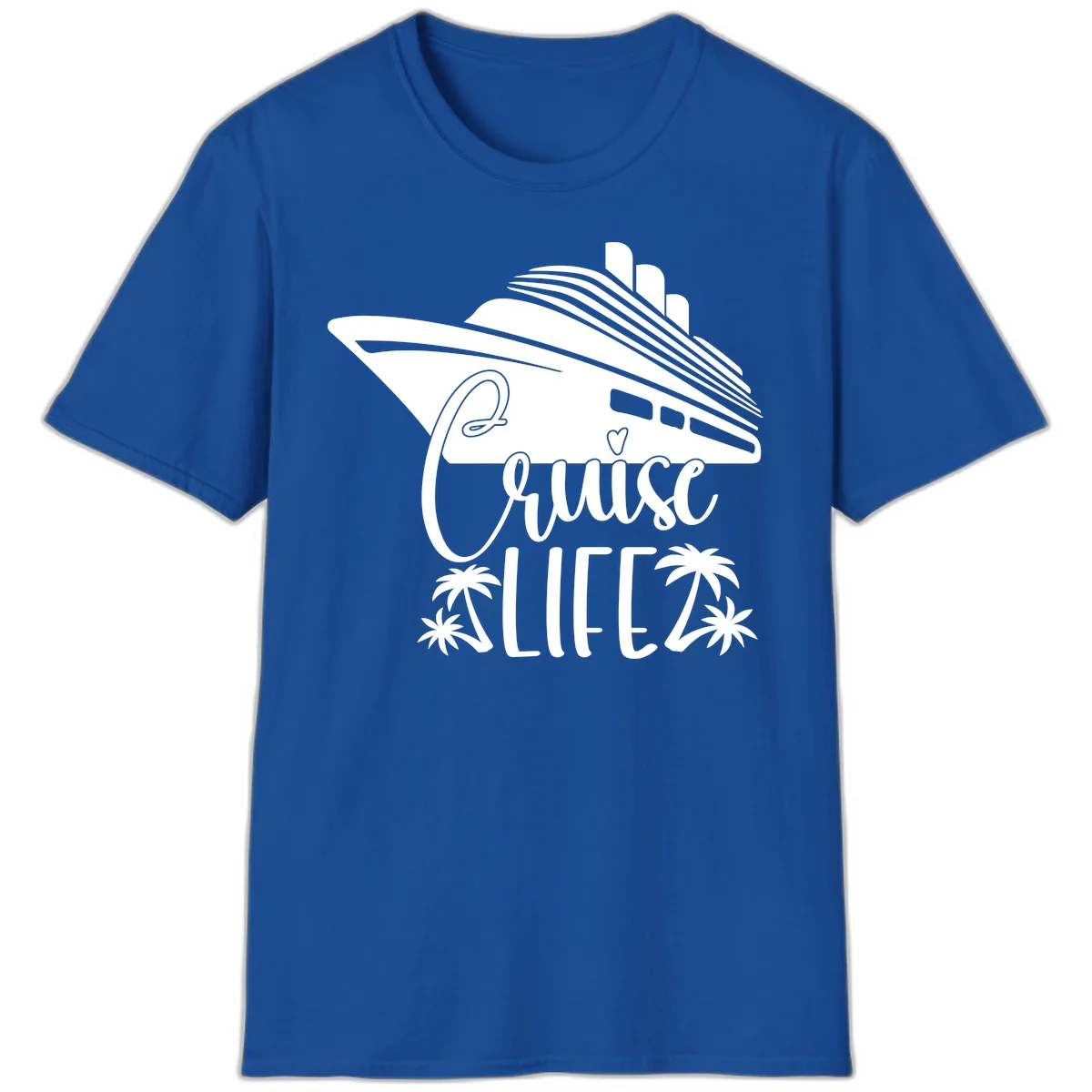 Cruise Life Ship & Palm Trees Tropical Vacation T-Shirt in Royal