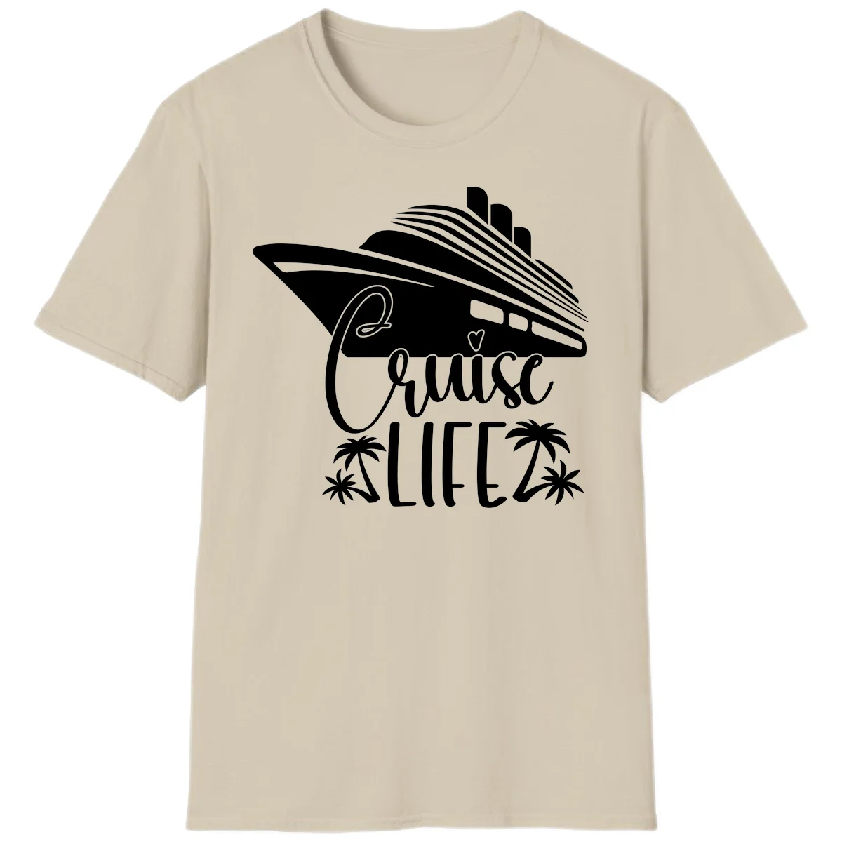 Cruise Life Ship & Palm Trees Tropical Vacation T-Shirt in Sand