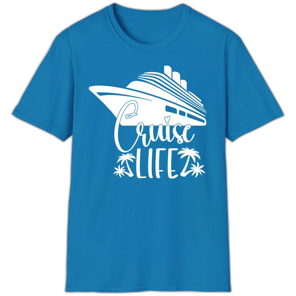 Cruise Life Ship & Palm Trees Tropical Vacation T-Shirt in Sapphire