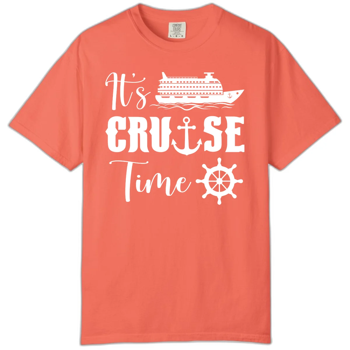 It's Cruise Time Comfort Color Tee for Vacation in Bright Salmon