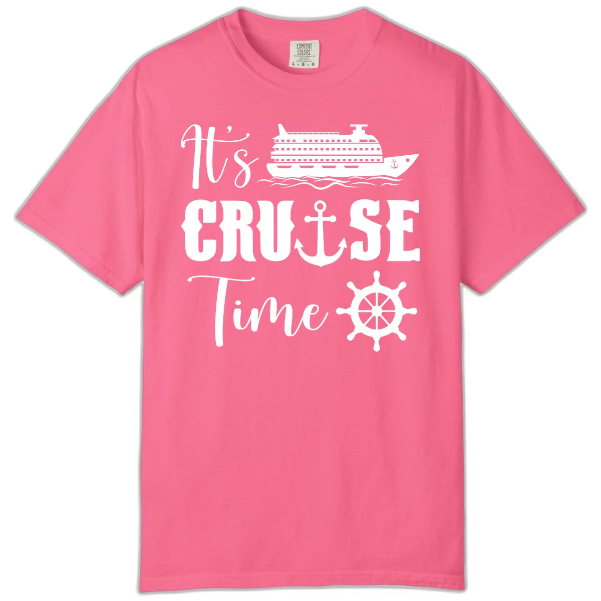 It's Cruise Time Comfort Color Tee for Vacation in Crunchberry