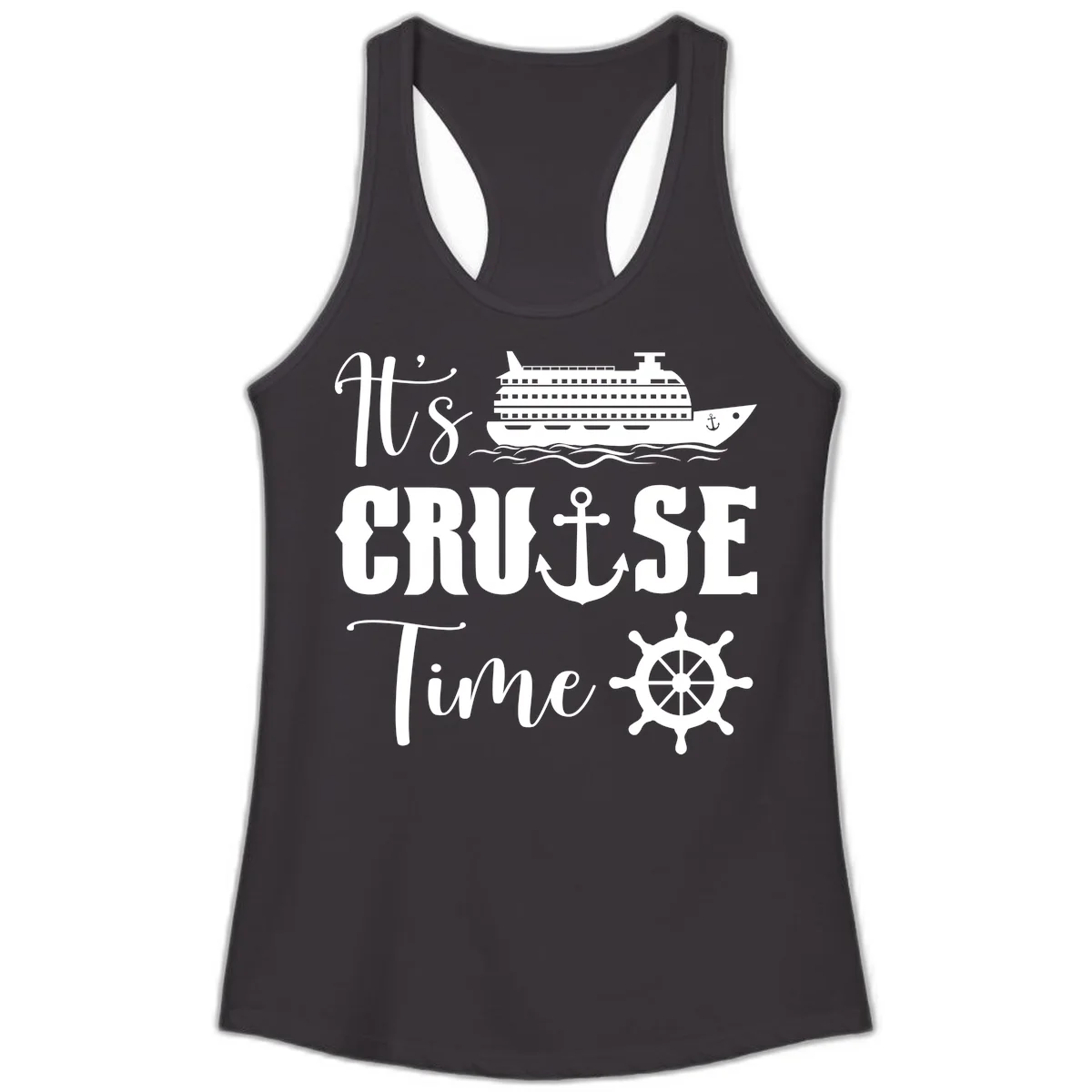 It's Cruise Time Ladies Racerback Tank for Vacation in Black