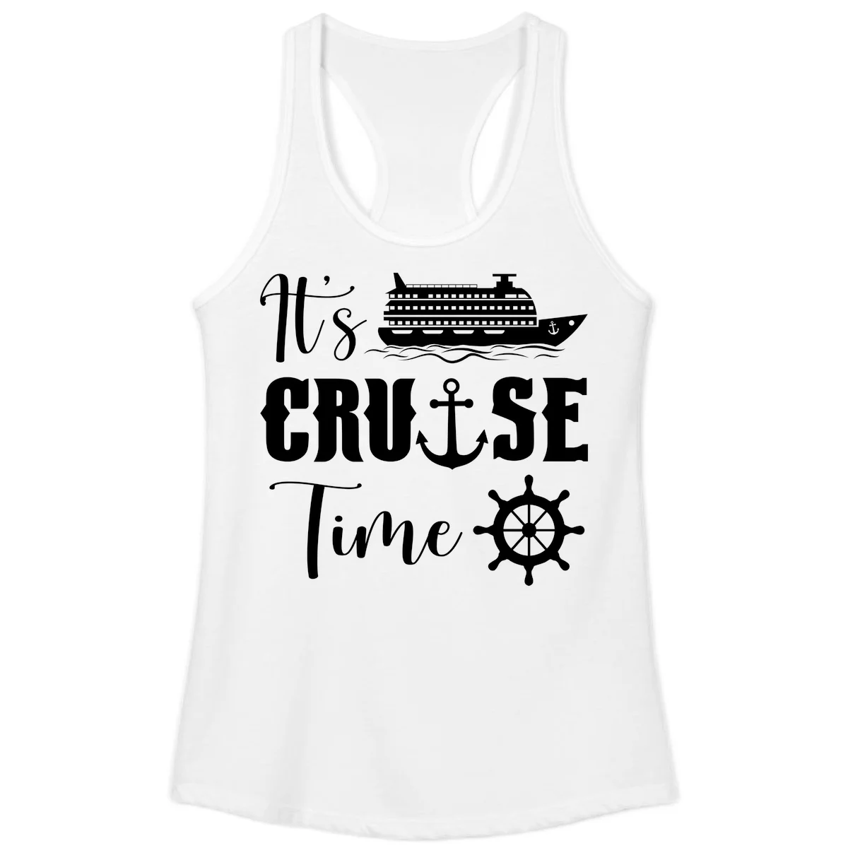 It's Cruise Time Ladies Racerback Tank for Vacation in White