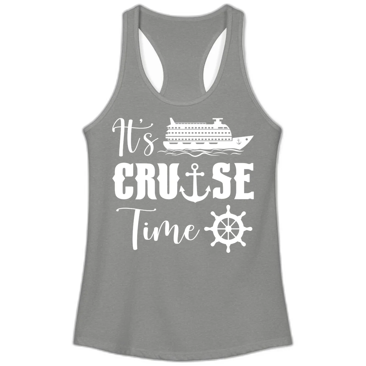It's Cruise Time Ladies Racerback Tank for Vacation in Heather Grey