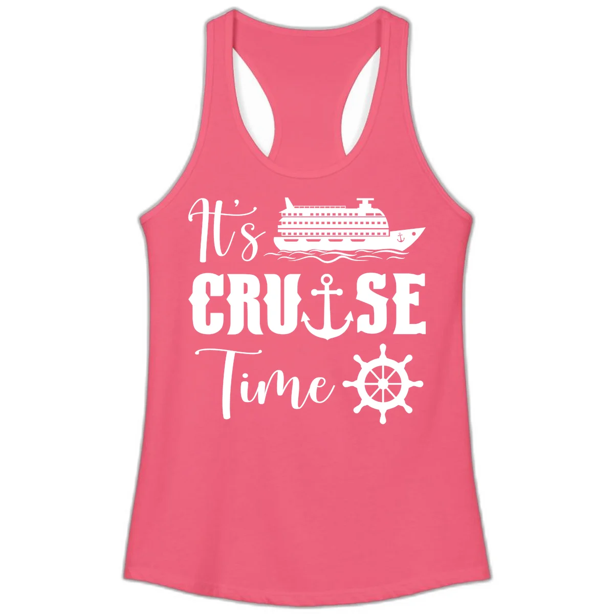 It's Cruise Time Ladies Racerback Tank for Vacation in Hot Pink