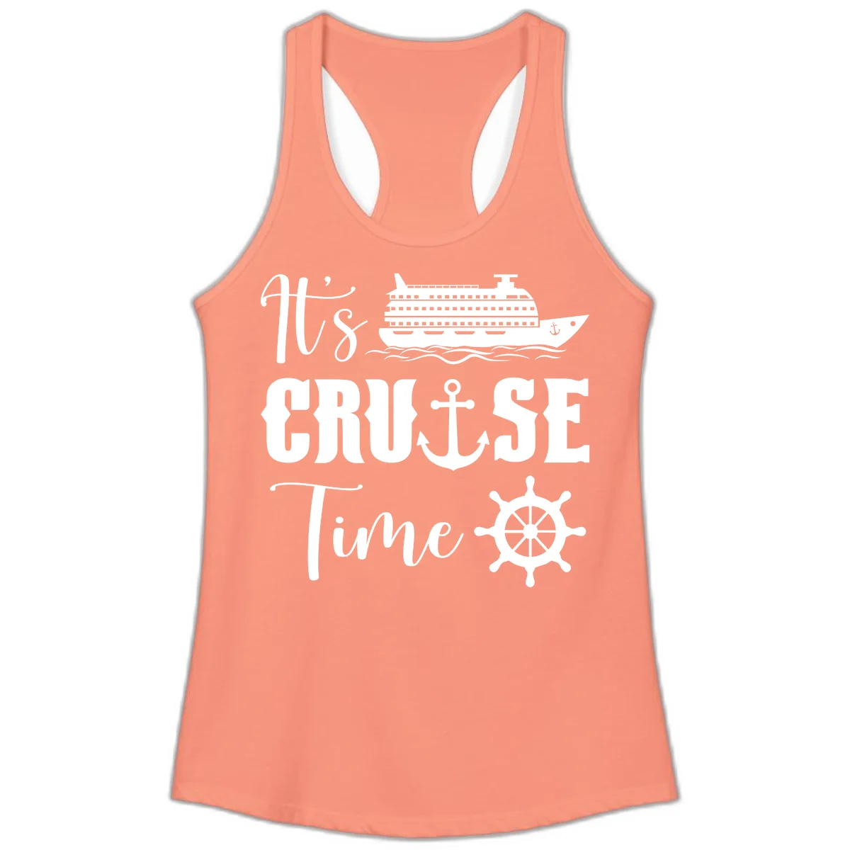 It's Cruise Time Ladies Racerback Tank for Vacation in Solid Light Orange