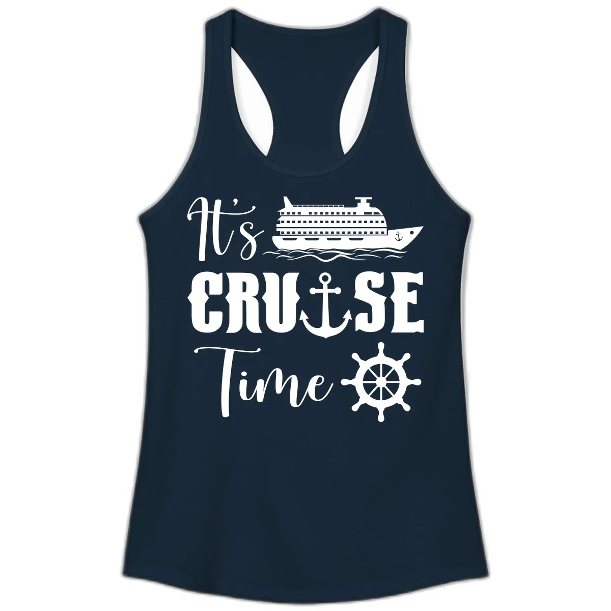 It's Cruise Time Ladies Racerback Tank for Vacation in Solid Midnight Navy