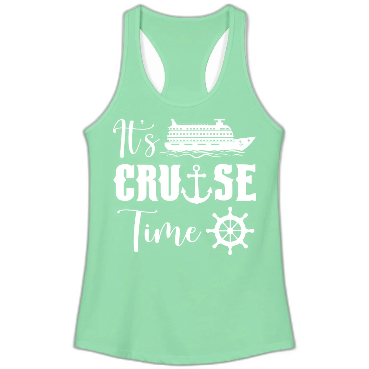 It's Cruise Time Ladies Racerback Tank for Vacation in Solid Mint