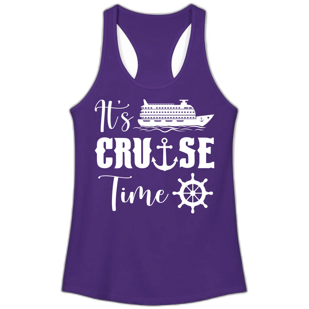 It's Cruise Time Ladies Racerback Tank for Vacation in Solid Purple Rush