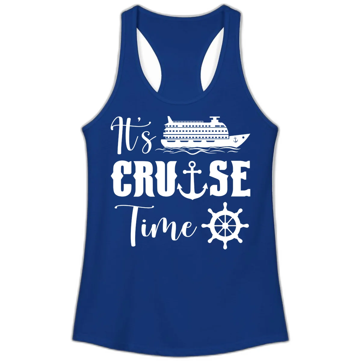 It's Cruise Time Ladies Racerback Tank for Vacation in Solid Royal