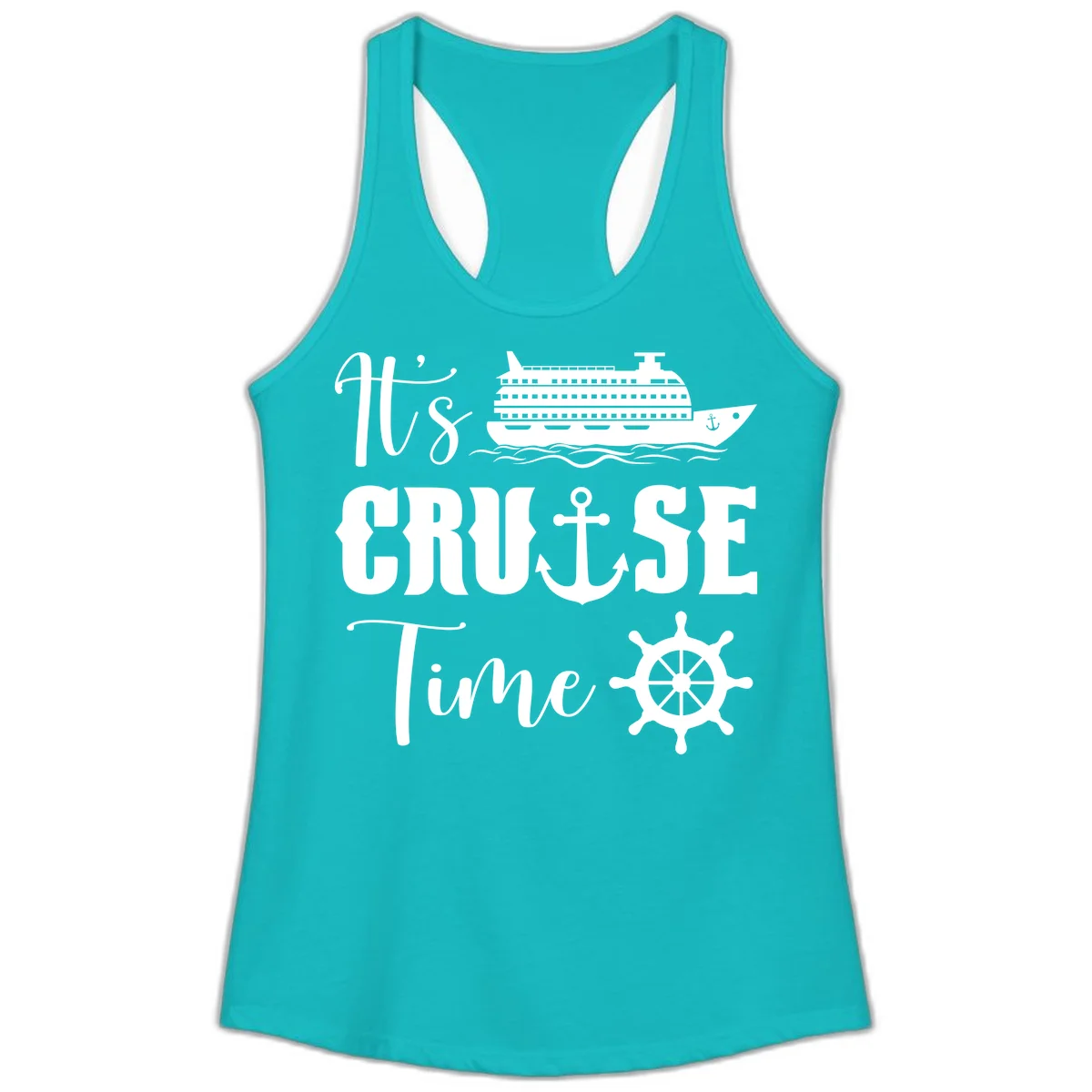 It's Cruise Time Ladies Racerback Tank for Vacation in Tahiti Blue