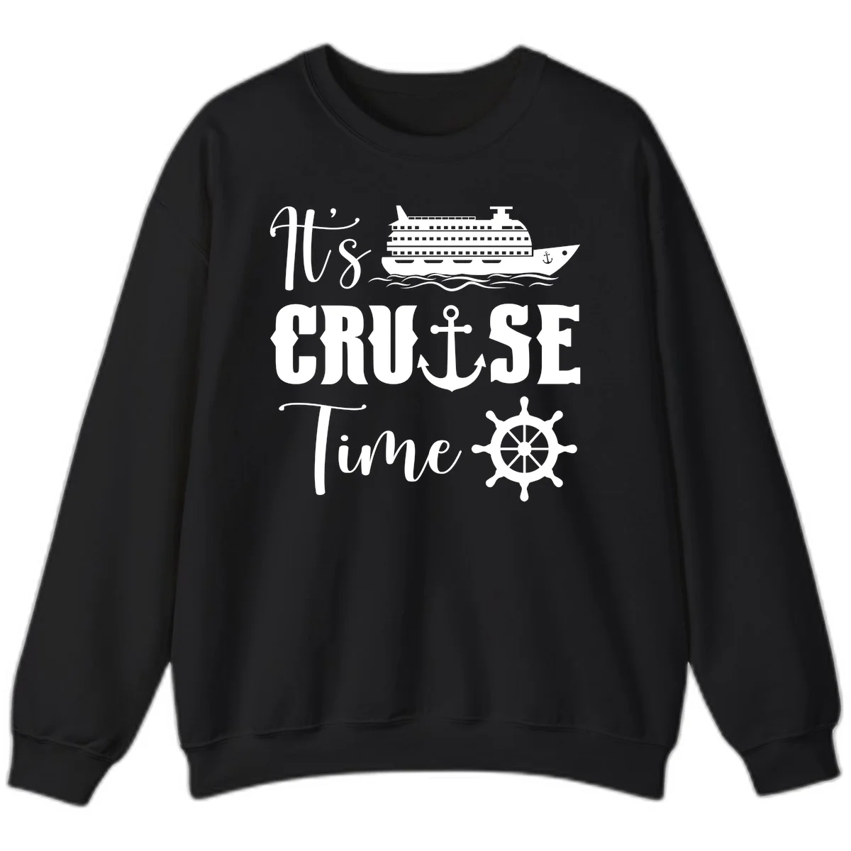 It's Cruise Time Nautical Crewneck Sweatshirt in Black