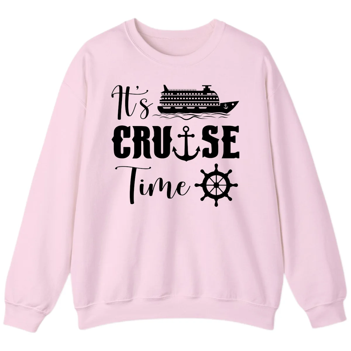 It's Cruise Time Nautical Crewneck Sweatshirt in Light Pink