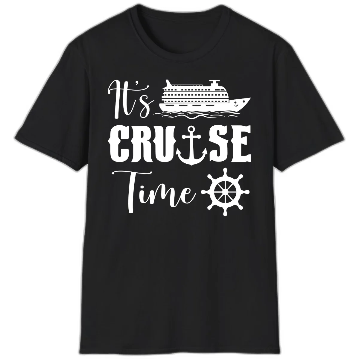It's Cruise Time Nautical Vacation T-Shirt for Lovers in Black