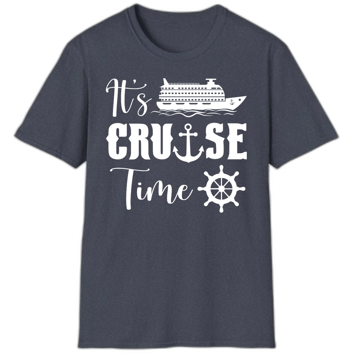 It's Cruise Time Nautical Vacation T-Shirt for Lovers in Heather Navy