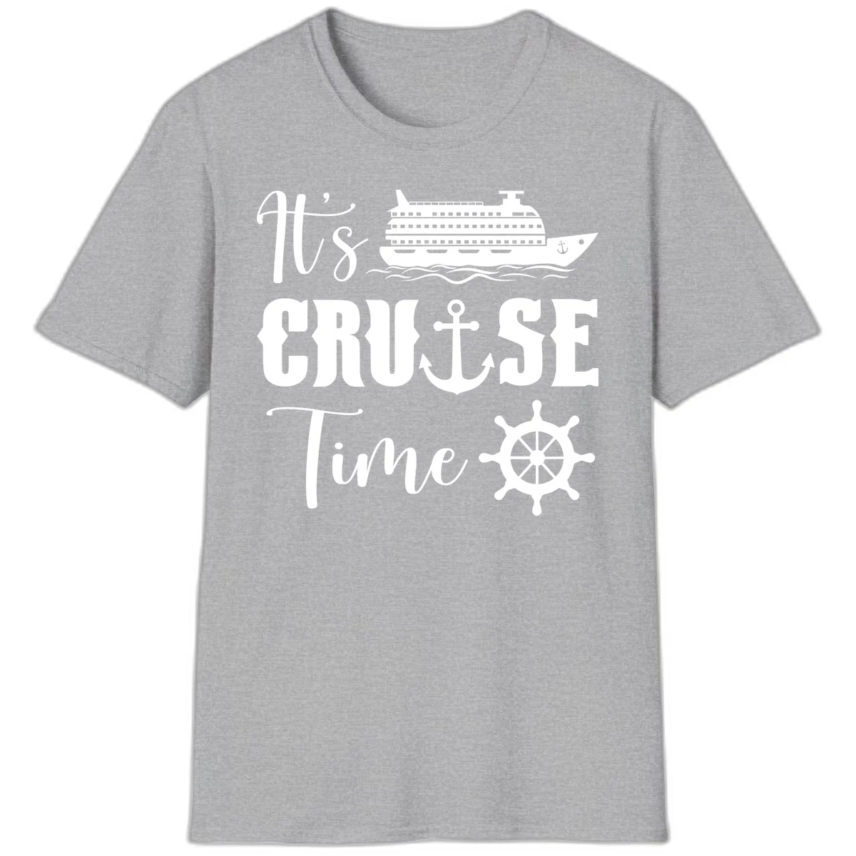 It's Cruise Time Nautical Vacation T-Shirt for Lovers in Sport Grey