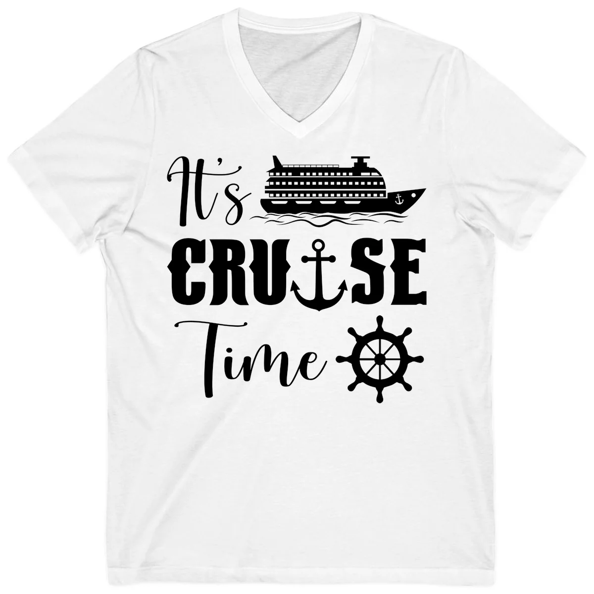 It's Cruise Time V-Neck Tee for Cruise Vacation in White
