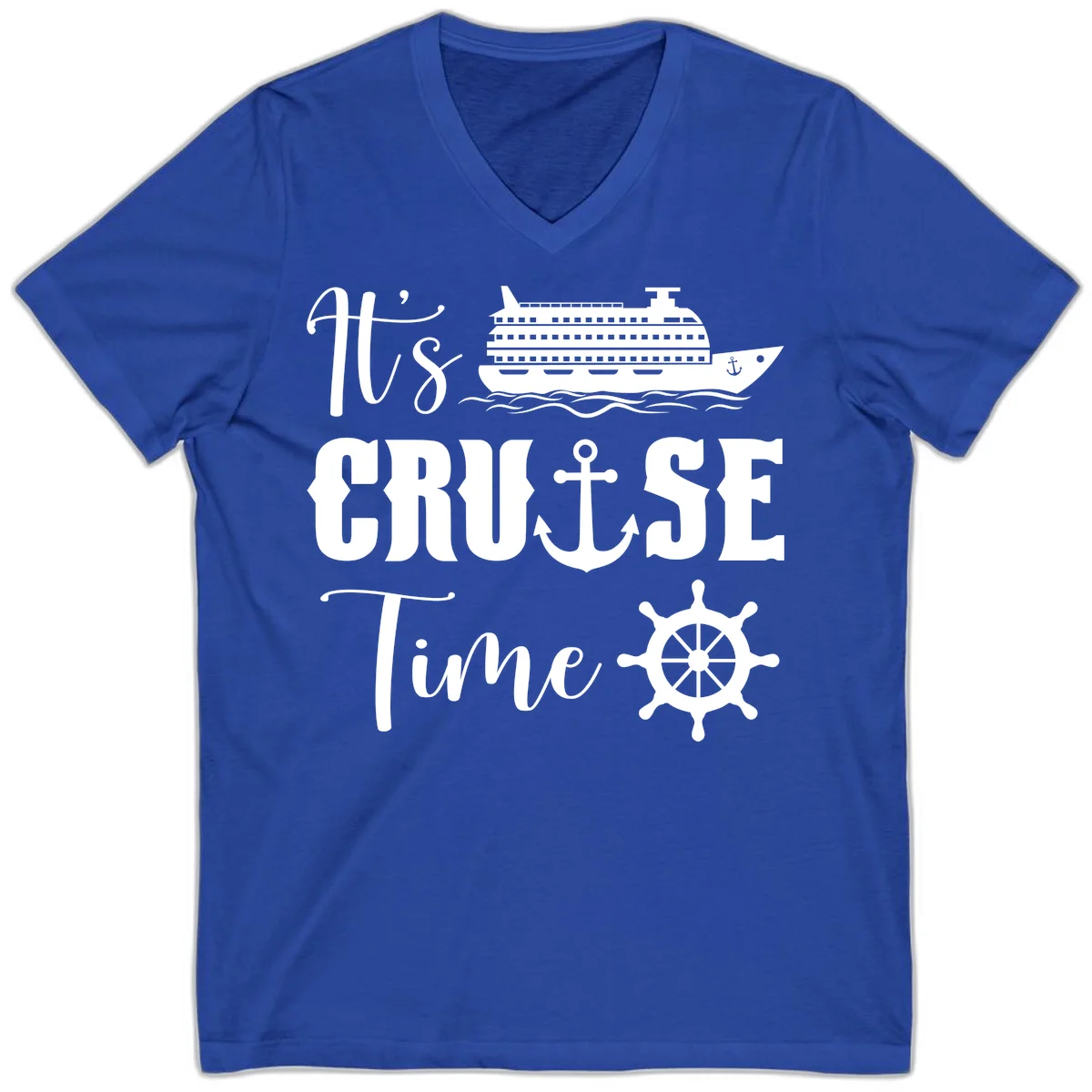 It's Cruise Time V-Neck Tee for Cruise Vacation in True Royal