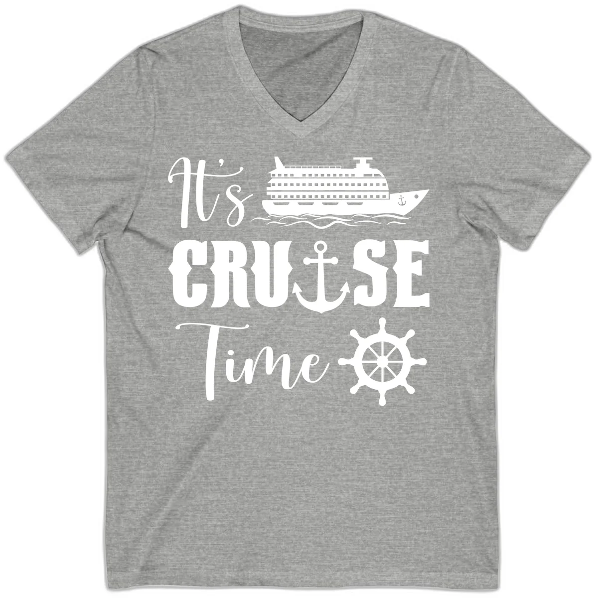 It's Cruise Time V-Neck Tee for Cruise Vacation in Athletic Heather